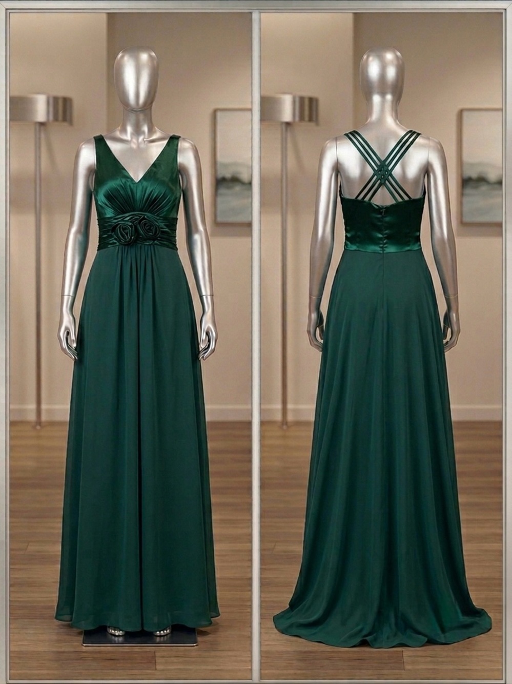 Elegant Dark Green Evening Gown with Crisscross Back